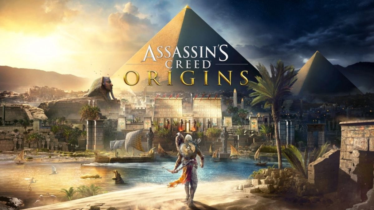 Assassin's Creed Origins Steelbook PlayStation 4 game featuring open-world action adventure gameplay and collectible steelbook case promo screen