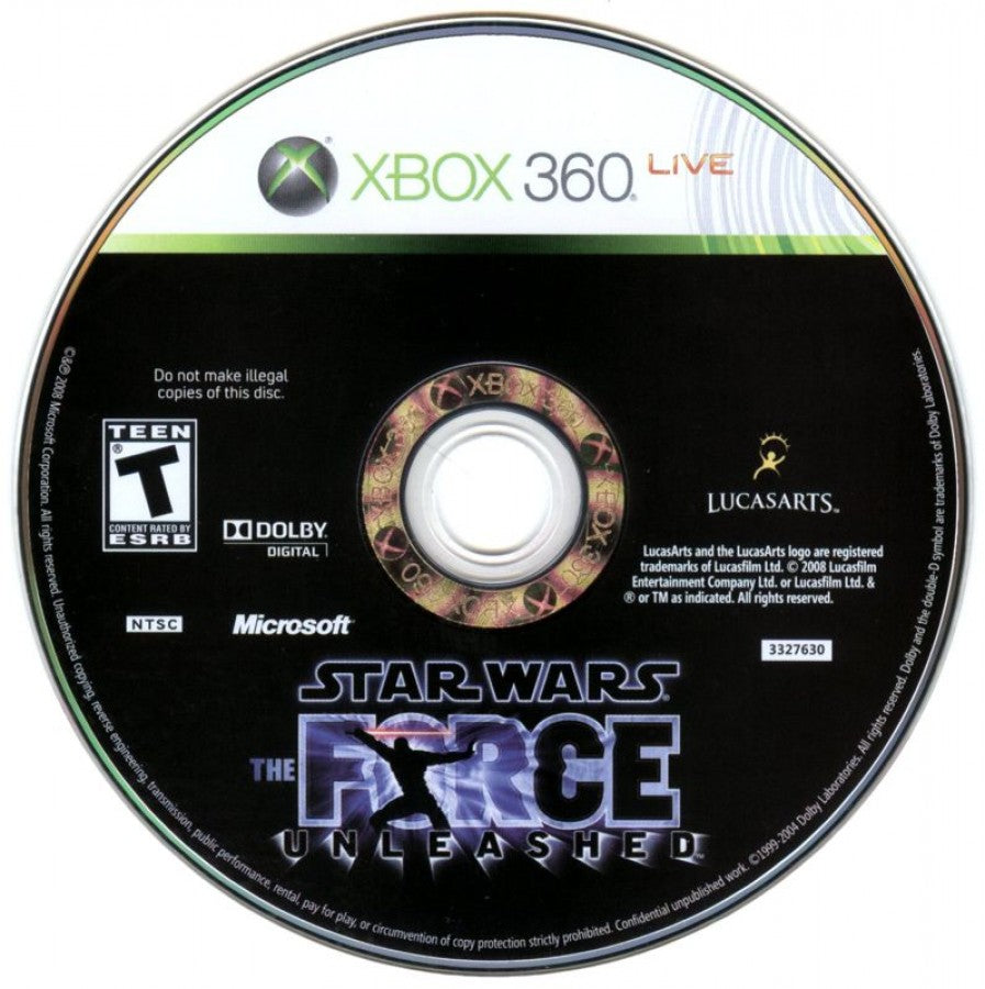 Star Wars: The Force Unleashed disc for Xbox 360 (X360) action-adventure sci-fi video game