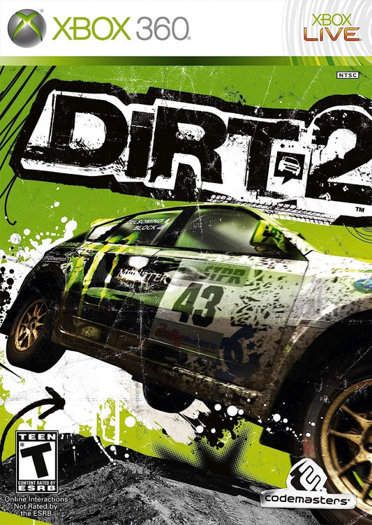 DiRT 2 for Xbox 360 off road racing video game featuring rally and extreme motorsports events dynamic tracks realistic handling competitive multiplayer and immersive Codemasters racing experience cover art