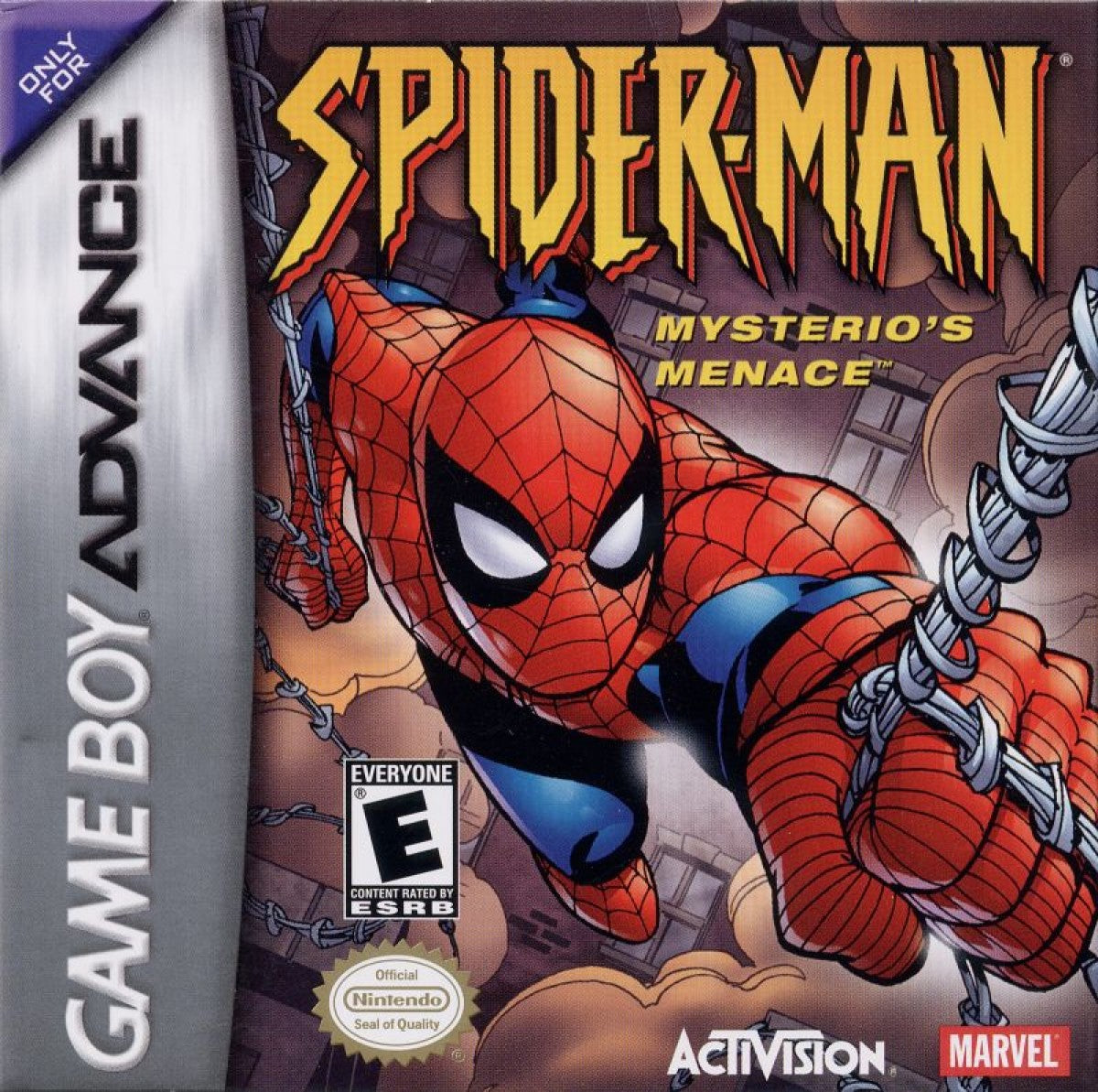Spider Man Mysterio’s Menace Game Boy Advance GBA for retro video game enthusiasts featuring superhero action platforming gameplay web slinging combat villain encounters side scrolling adventure levels Marvel inspired missions fast paced handheld action and collectible gaming appeal front cover 