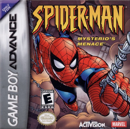 Spider Man Mysterio’s Menace Game Boy Advance GBA for retro video game enthusiasts featuring superhero action platforming gameplay web slinging combat villain encounters side scrolling adventure levels Marvel inspired missions fast paced handheld action and collectible gaming appeal front cover 