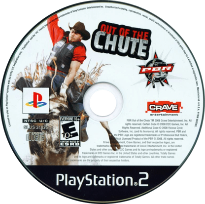 PBR Out of the Chute – PlayStation 2 (PS2) video game disc, professional bull riding sports game.