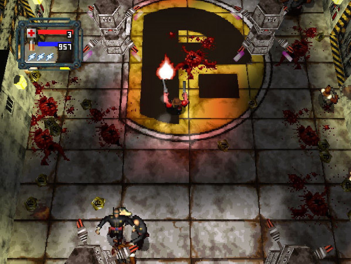 Loaded PS1 PlayStation 1 top down shooter action game multiplayer combat dark humor arcade style gameplay retro video game gameplay Greatest Hits edition