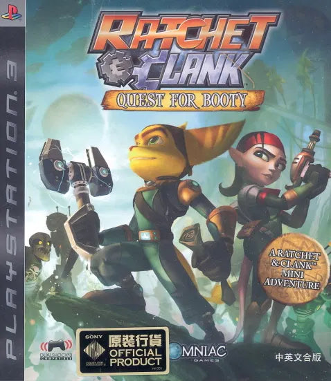 Ratchet and Clank Quest for Booty PS3 game featuring action platforming gameplay, space adventure storytelling, and classic Ratchet and Clank humor cover