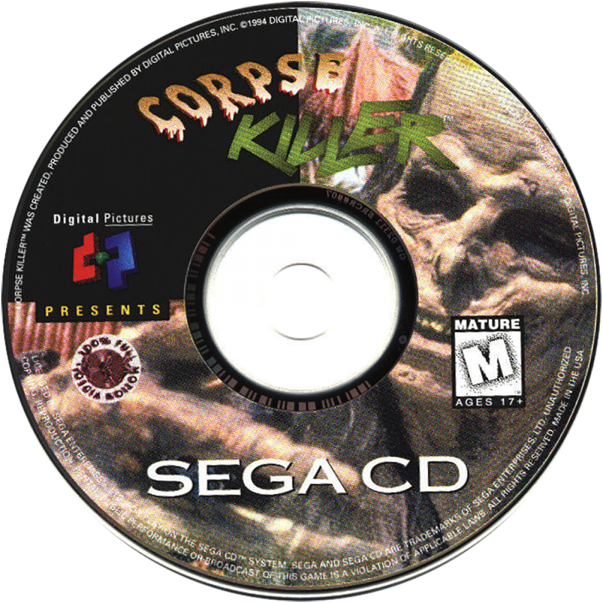 Corpse Killer Sega CD full motion video FMV zombie shooter horror game rail shooting tropical island setting undead enemies live action footage arcade style combat Digital Pictures retro gaming Sega CD software video game title disc