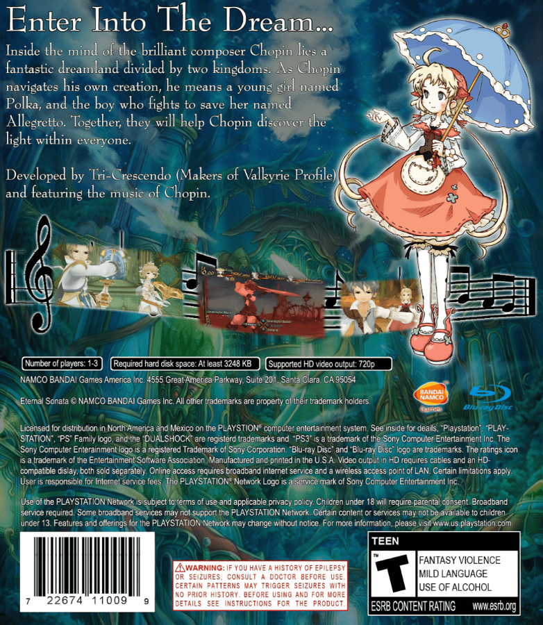 Eternal Sonata back cover art for PlayStation 3 (PS3) video game