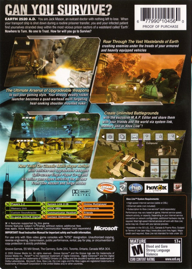 Pariah retro Xbox video game Pariah sci fi first person shooter futuristic combat story driven FPS multiplayer action shooter console title Xbox release back of case