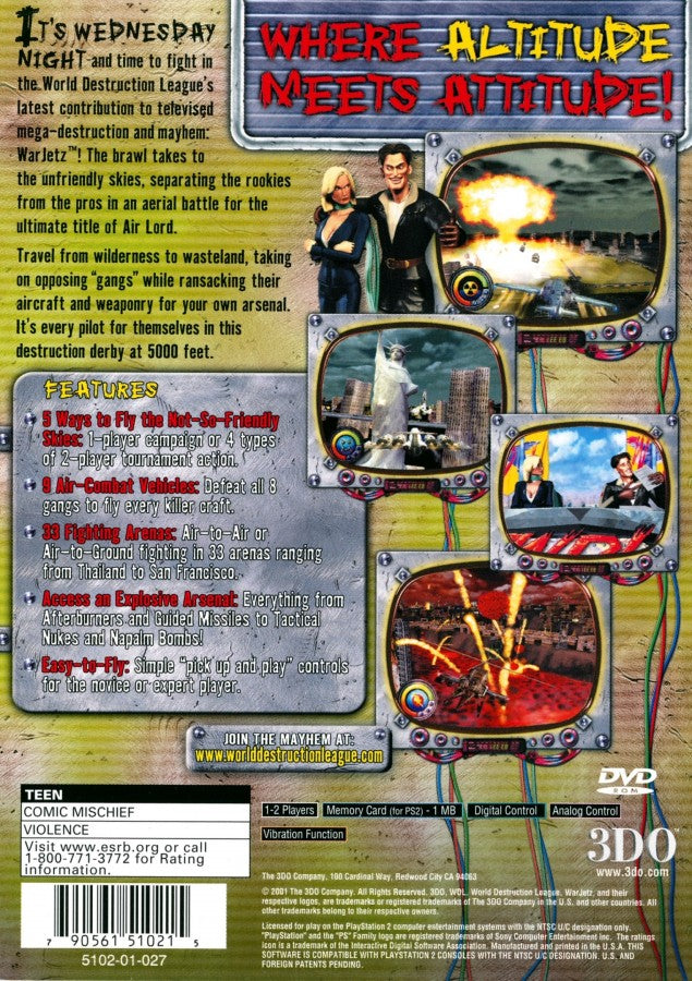 War Jetz – PlayStation 2 (PS2) video game back of case, aerial combat action.