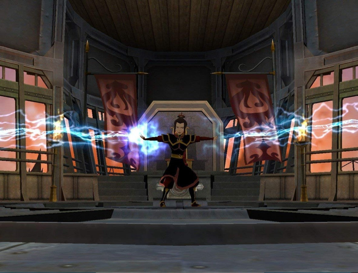 Avatar: The Last Airbender: Into the Inferno for PlayStation 2 (PS2) featuring an action adventure based on Book Three where you play as Aang Katara Sokka and Toph using elemental bending abilities; battle through story missions defeat the Fire Nation and progress toward the final confrontation in this PS2 tie in game gameplay screenshot