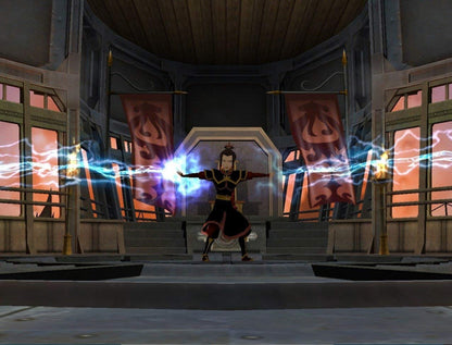 Avatar: The Last Airbender: Into the Inferno for PlayStation 2 (PS2) featuring an action adventure based on Book Three where you play as Aang Katara Sokka and Toph using elemental bending abilities; battle through story missions defeat the Fire Nation and progress toward the final confrontation in this PS2 tie in game gameplay screenshot