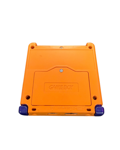 Game Boy Advance SP Naruto custom shell handheld gaming system featuring a custom Naruto themed shell design with a frontlit screen clamshell design rechargeable battery and compatibility with Game Boy Advance and Game Boy Color games