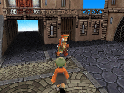 Threads of Fate Sony PlayStation PS1 video game featuring action role playing gameplay Rue and Mint characters fantasy adventure real time combat magical abilities character transformations exploration quests and classic 32 bit PlayStation gameplay retro video game collection collectible gaming appeal gameplay