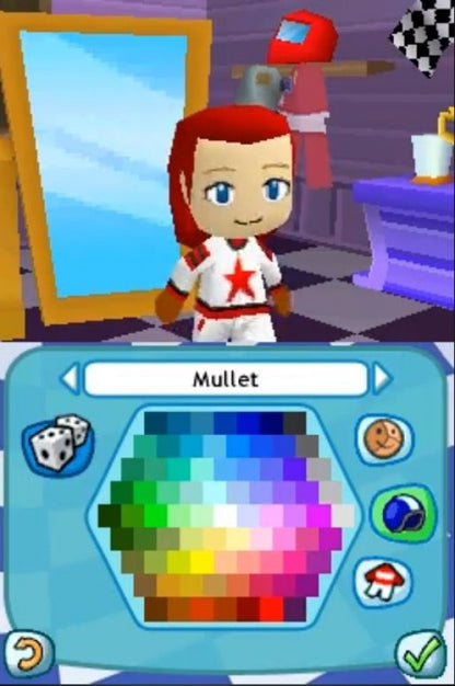 MySims Racing for Nintendo DS kart racing game featuring customizable vehicles colorful tracks power ups and characters from the MySims series arcade style racing gameplay