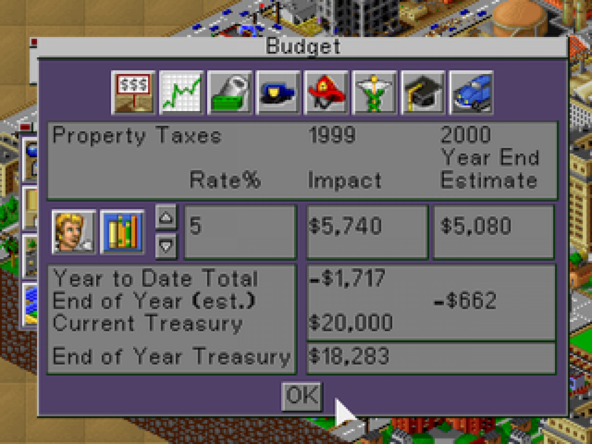 SimCity 2000 for PlayStation 1, gameplay for a city-building simulation video game with urban planning, resource management, infrastructure development, and classic strategy gameplay