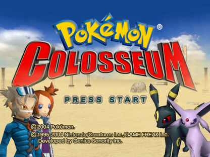 Pokémon Colosseum start screen for Nintendo GameCube (GC) Pokémon RPG battle video game