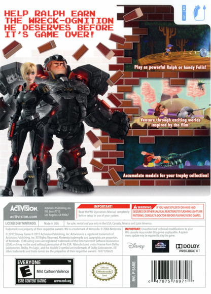 Disney Wreck it Ralph back cover art for Nintendo Wii (Wii) video game