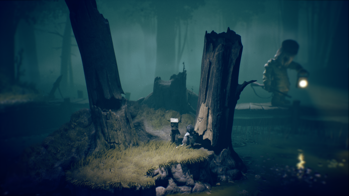 Little Nightmares II Nintendo Switch horror puzzle platformer following Mono and Six through the Pale City running from the Hunter Teacher and Thin Man gameplay