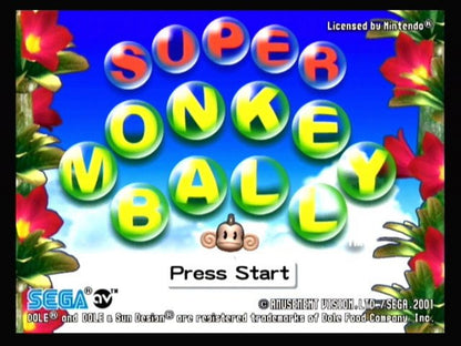 Super Monkey Ball [Player's Choice] start screen for Nintendo GameCube (GC) puzzle platform party video game