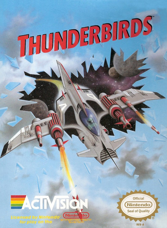 Thunderbirds retro NES video game Thunderbirds sci fi action adventure rescue missions vehicle combat arcade gameplay classic console title Nintendo Entertainment System release cover art