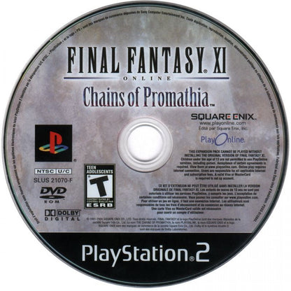 Final Fantasy XI Chains of Promathia PS2 PlayStation 2 MMORPG online role playing game expansion fantasy adventure Square Enix party based combat story expansion retro video game disc
