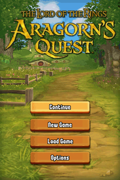 Lord of the Rings: Aragorn's Quest start screen for Nintendo DS (DS) fantasy action adventure video game