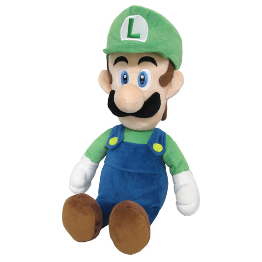 Luigi 15 inch plush toy featuring classic Super Mario character design large soft stuffed collectible official Nintendo merchandise and iconic gaming mascot display plush