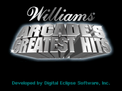 Williams Arcade's Greatest Hits home screen for PlayStation 1 (PS1) arcade compilation video game
