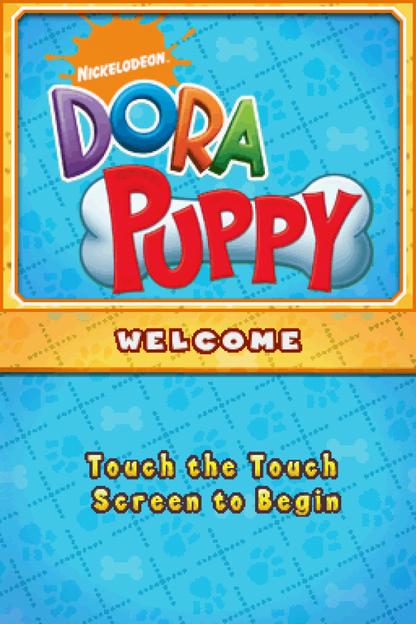 Dora the Explorer: Dora Puppy start screen for Nintendo DS (DS) children’s educational pet care video game