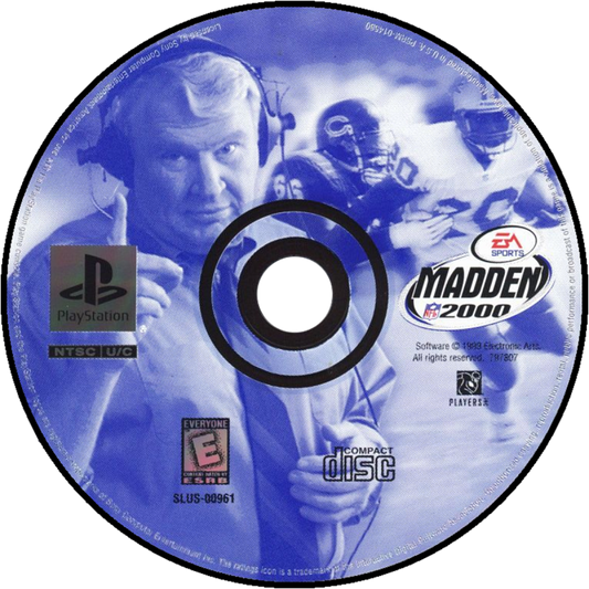 Madden NFL 2000 PlayStation 1 PS1 video game, American football sports simulation, classic Madden gameplay, franchise and multiplayer modes disc