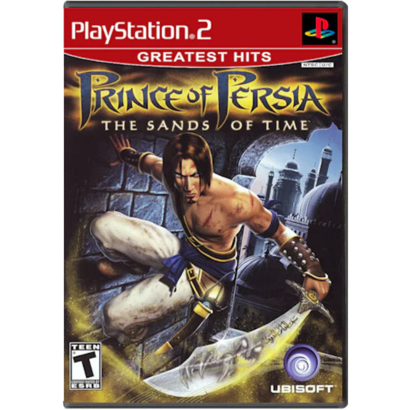 Prince of Persia The Sands of Time Greatest Hits PS2 Sony PlayStation 2 action adventure platformer time manipulation rewind mechanic parkour acrobatics puzzle solving Ubisoft classic story driven gameplay PlayStation 2 software video game title cover art
