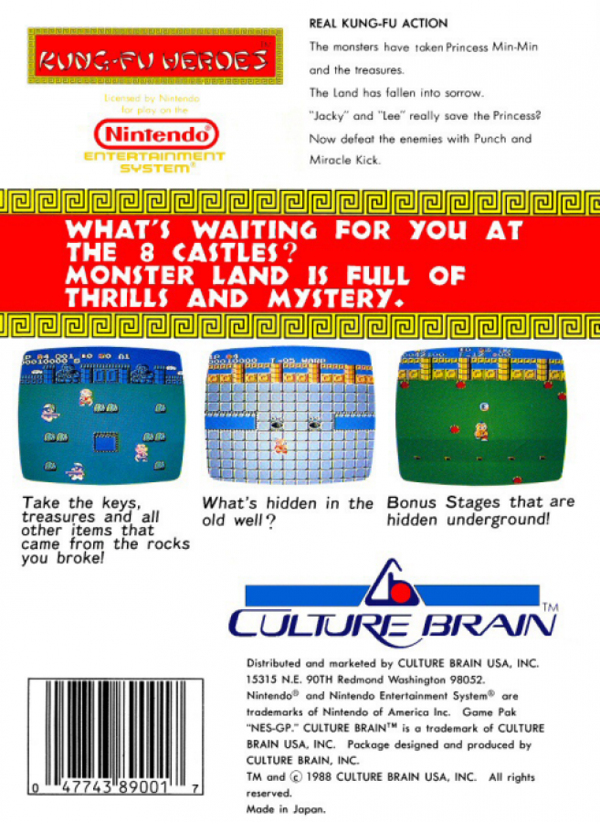 Kung Fu Heroes back of box for Nintendo Entertainment System (NES) retro video game