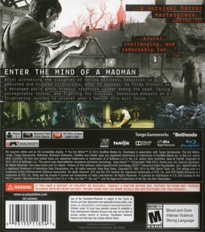 The Evil Within back cover art for PlayStation 3 (PS3) video game