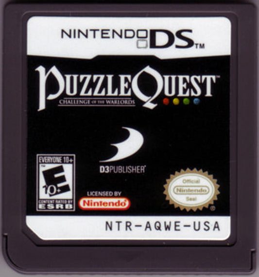 Puzzle Quest Challenge of the Warlords Nintendo DS game featuring match three puzzle RPG gameplay with turn based battles character progression quests and strategic gem matching in a fantasy adventure world cartridge