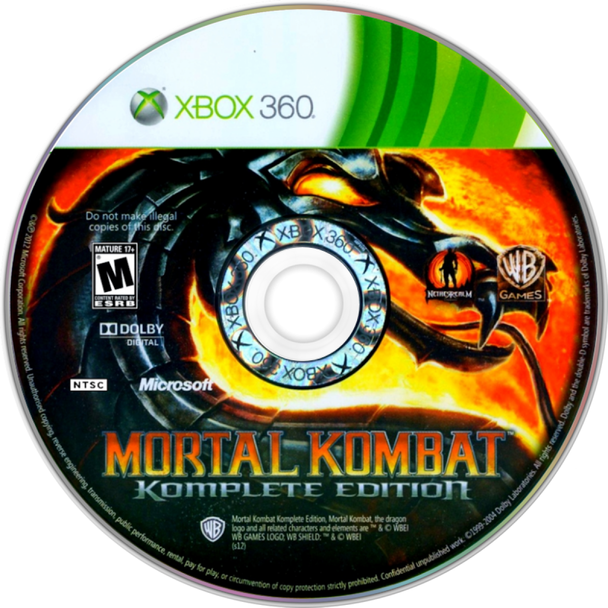 Mortal Kombat Komplete Edition Xbox 360 cover art for retro video game enthusiasts featuring brutal fighting gameplay iconic arcade combat fatalities combo based mechanics character roster from the Mortal Kombat universe story driven tournament battles and competitive arcade style fighting game experience and collectible gaming appeal disc