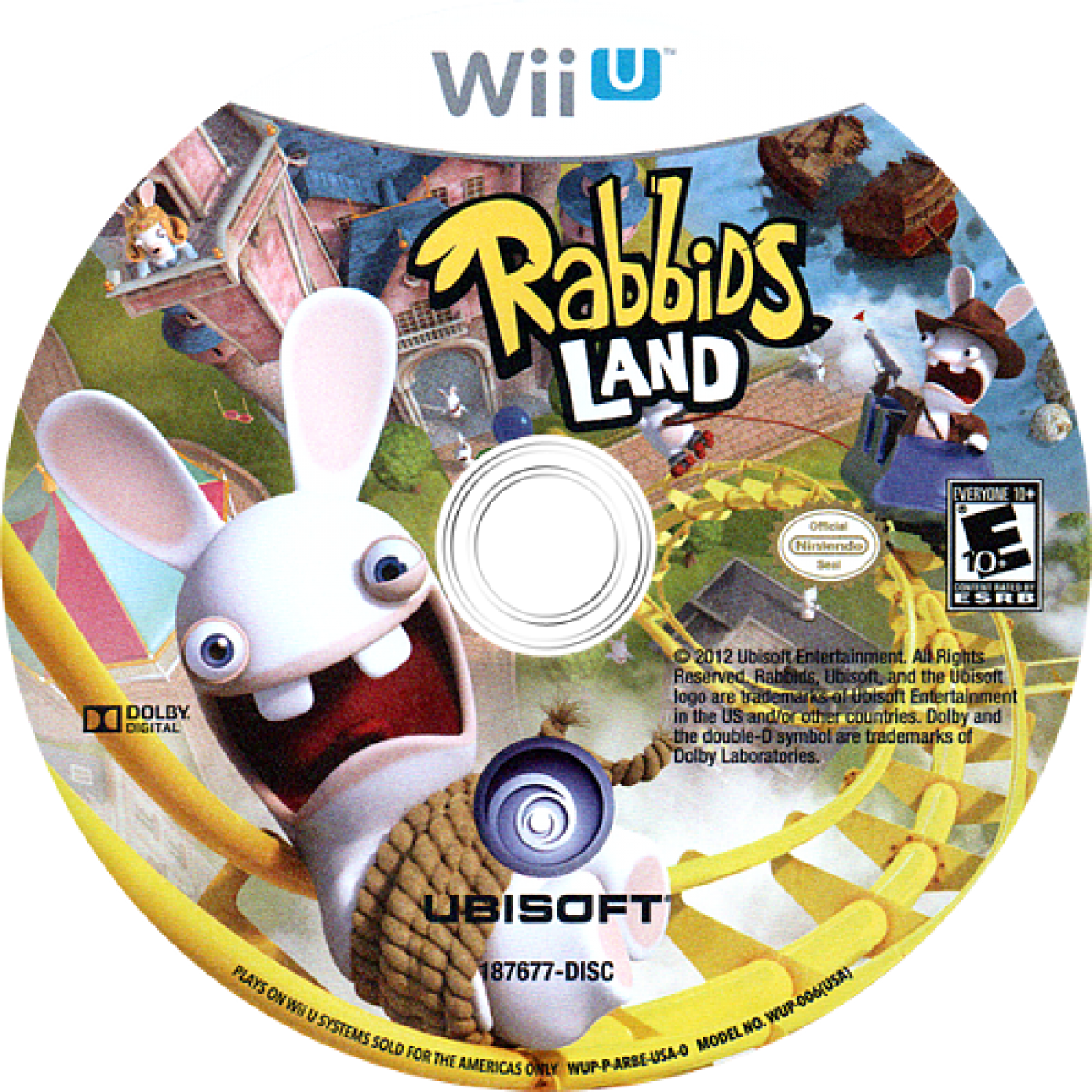 Rabbids Land party game retro video game for Nintendo Wii U (Wii U), featuring the mischievous Rabbids in a theme-park adventure disc