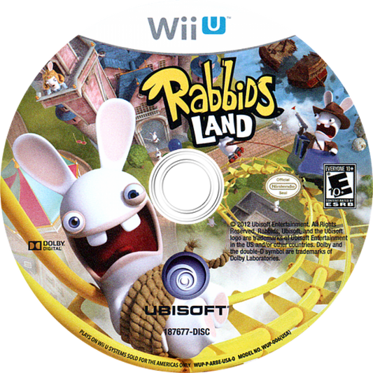 Rabbids Land party game retro video game for Nintendo Wii U (Wii U), featuring the mischievous Rabbids in a theme-park adventure disc