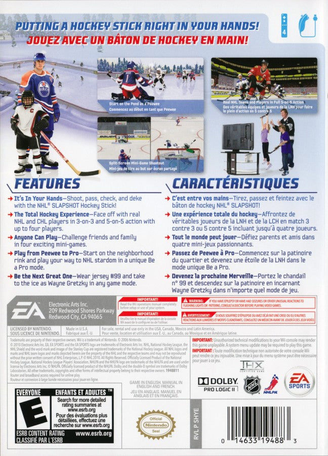 NHL Slapshot – Nintendo Wii (Wii) ice hockey motion-controlled sports simulation video game back of case