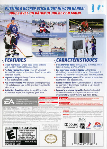 NHL Slapshot – Nintendo Wii (Wii) ice hockey motion-controlled sports simulation video game back of case