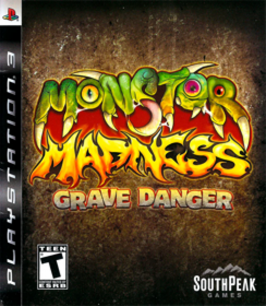 Monster Madness Grave Danger PlayStation 3 PS3 for action adventure video game fans featuring chaotic zombie combat cartoon horror environments multiple playable characters powerful weapons enemy hordes cooperative gameplay and fast paced arcade style action collectible Sony PlayStation gaming appeal front