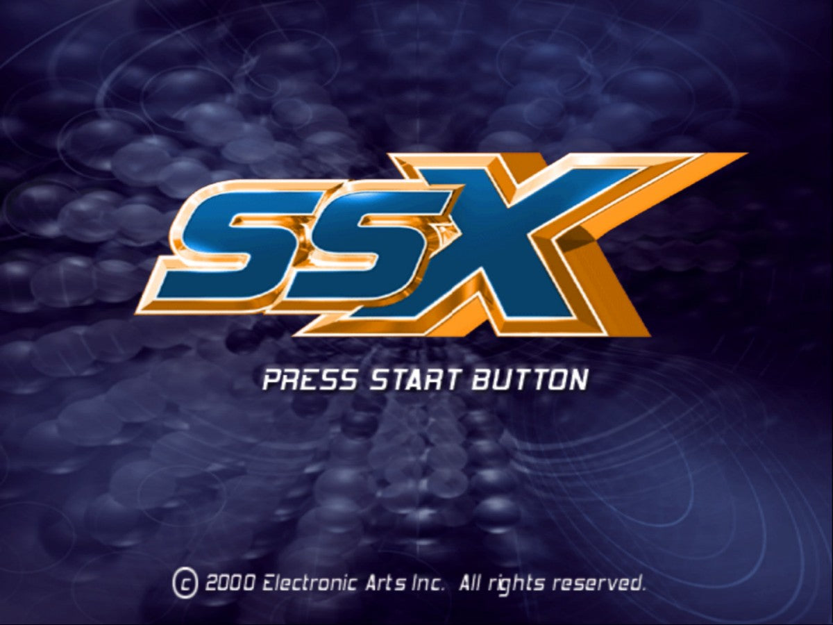 SSX – PlayStation 2 (PS2) video game title screen, arcade snowboarding.