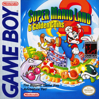 Super Mario Land 2 6 Golden Coins Game Boy GB for retro video game enthusiasts featuring classic side scrolling platforming gameplay Mario adventure imaginative worlds hidden secrets challenging levels iconic Nintendo action and collectible gaming appeal front cover 