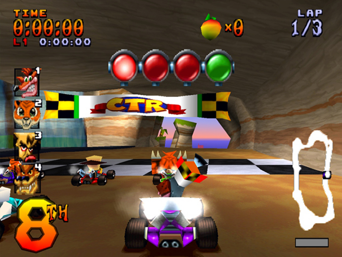 Crash Team Racing PS1 PlayStation 1 kart racing game Naughty Dog arcade racing multiplayer competitive racing retro video game gameplay