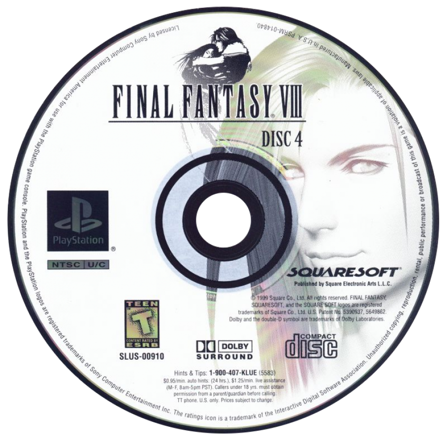 Final Fantasy VIII disc 4 for PlayStation 1 (PS1) retro JRPG video game