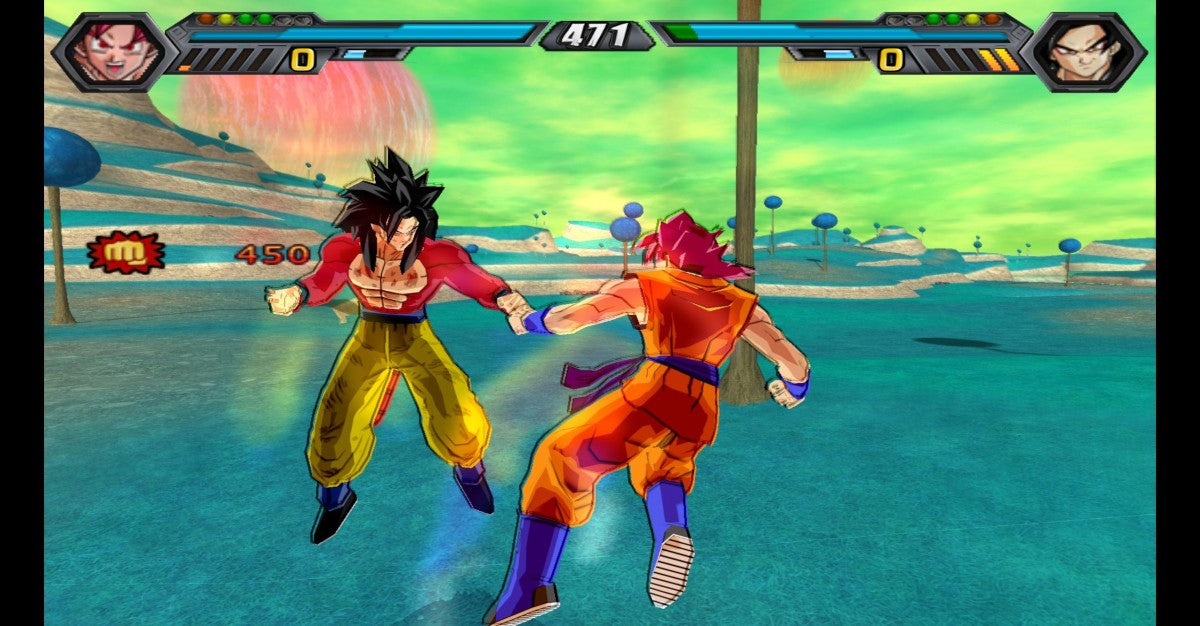 Dragon Ball Z Budokai Tenkaichi 2 PlayStation 2 PS2 3D fighting action video game massive character roster destructible environments beam struggles transformations flying combat Dragon Dash mechanic story mode covering Saiyan to Buu sagas gameplay screenshot