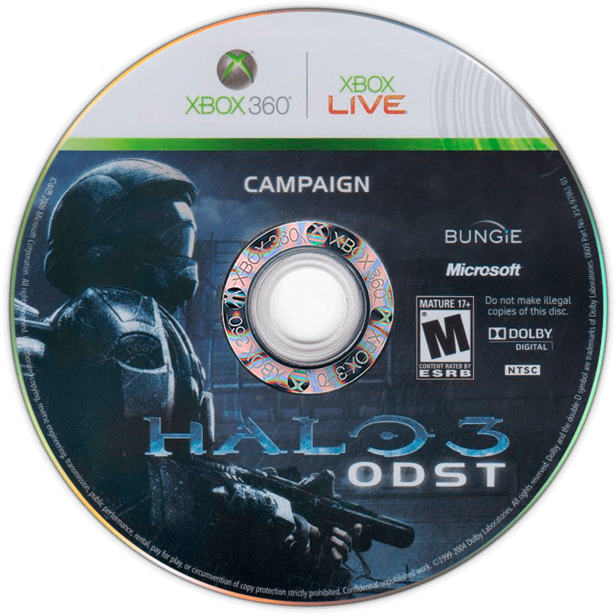 Halo 3: ODST disc for Xbox 360 (X360) sci-fi first-person shooter video game