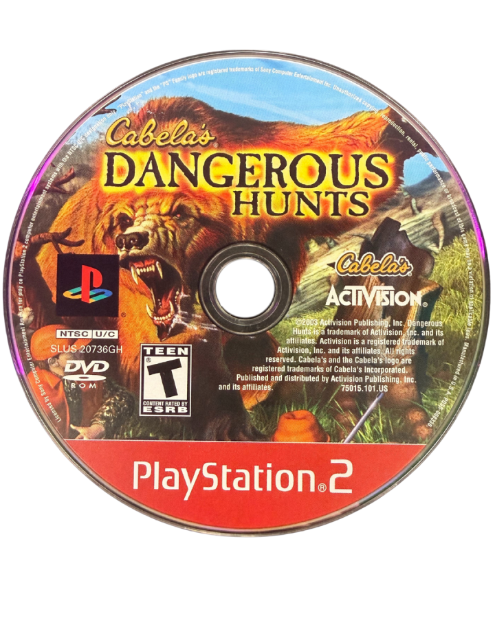 Cabela’s Dangerous Hunts Greatest Hits PlayStation 2 PS2 video game, hunting simulation, big game tracking and shooting, outdoor sports console title disc