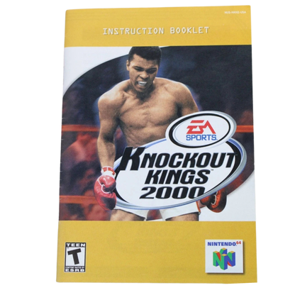 Knockout Kings 2000 game for the Nintendo 64 featuring boxing simulation gameplay with licensed fighters career mode training systems and realistic boxing matches including exhibition and championship bouts in a complete in box retail release format manual 