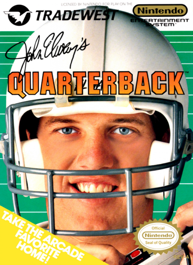 John Elway's Quarterback cover art for Nintendo Entertainment System (NES) retro video game