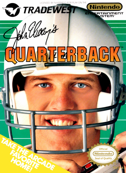 John Elway's Quarterback cover art for Nintendo Entertainment System (NES) retro video game