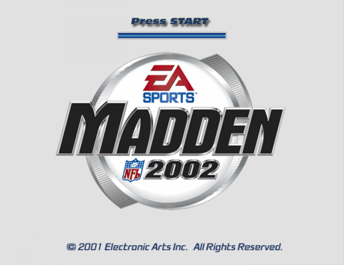 Madden NFL 2002 start screen for GameCube (GC) sports football video game